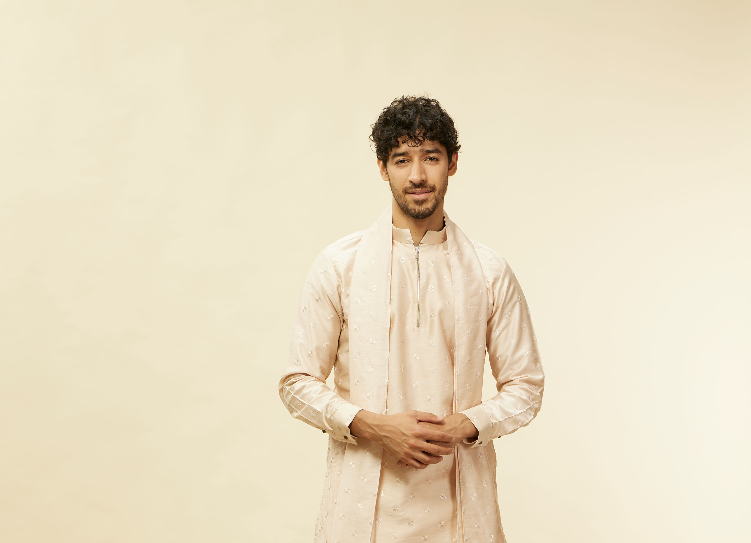 Twamev Men Peach Sequin Radiance Kurta Set