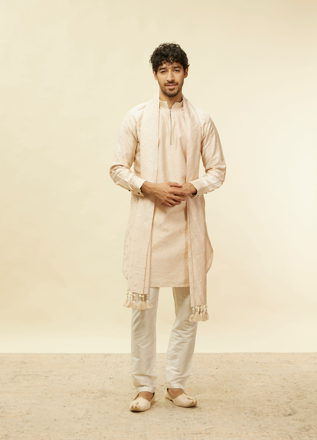 Twamev Men Peach Sequin Radiance Kurta Set