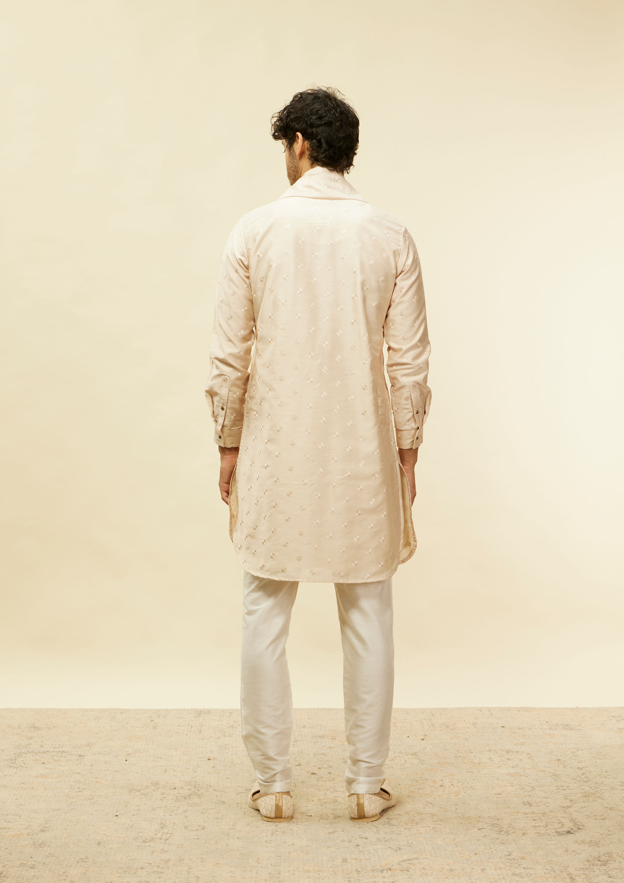 alt message - Twamev Men Peach Sequin Radiance Kurta Set image number 4