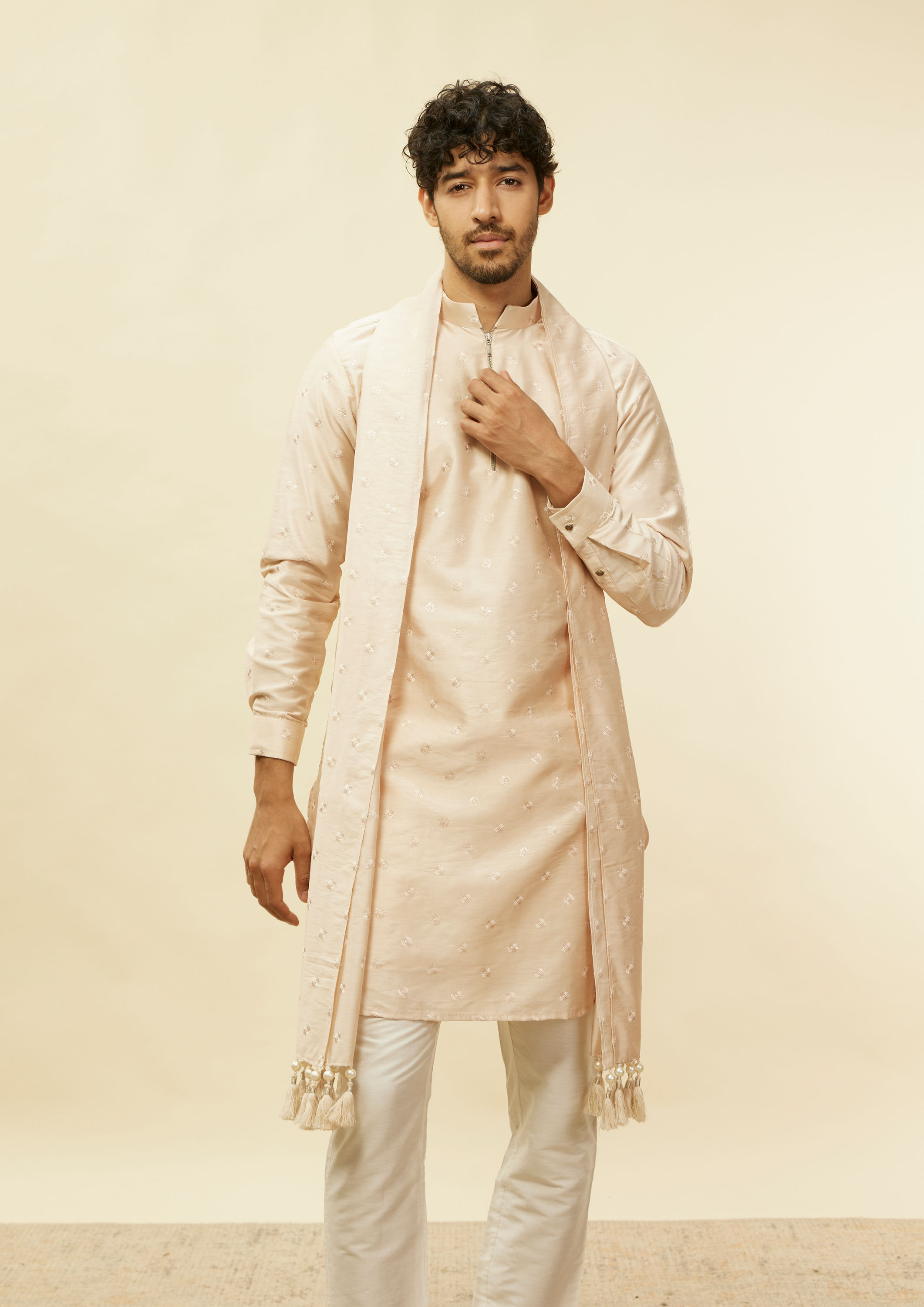 Twamev Men Peach Sequin Radiance Kurta Set