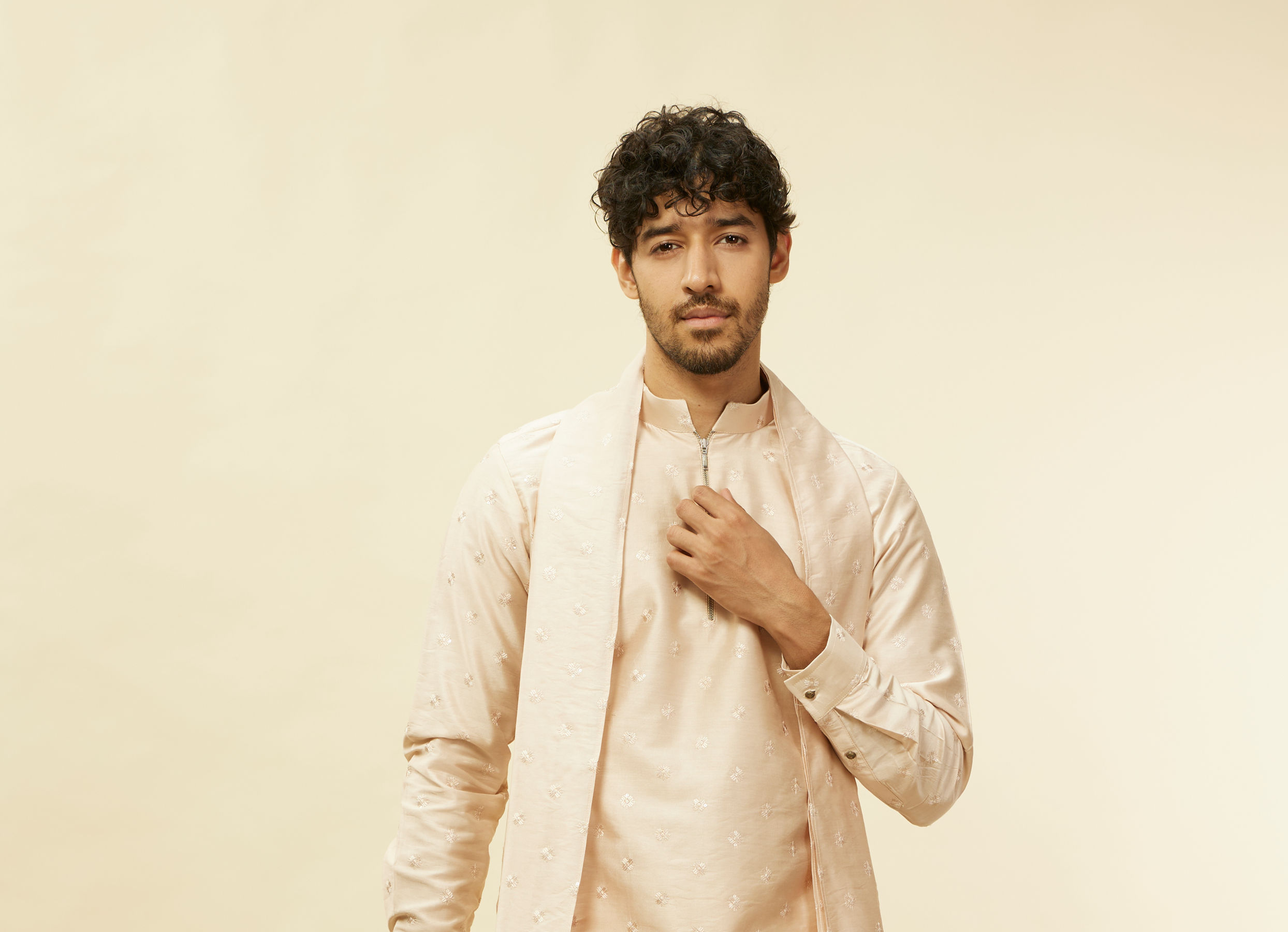 Twamev Men Peach Sequin Radiance Kurta Set