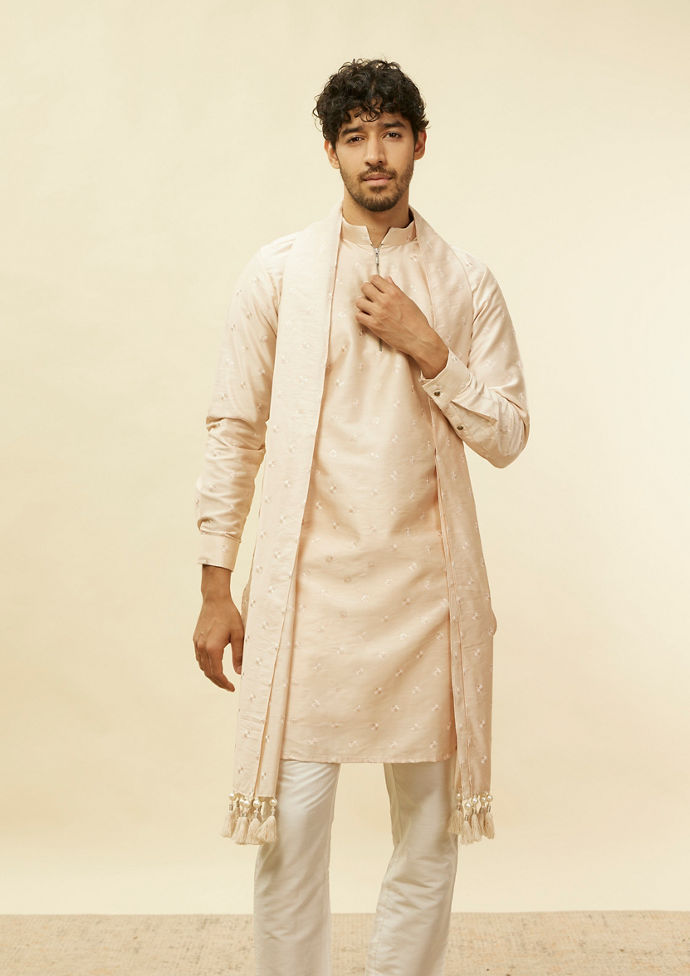 Twamev Men Peach Sequin Radiance Kurta Set