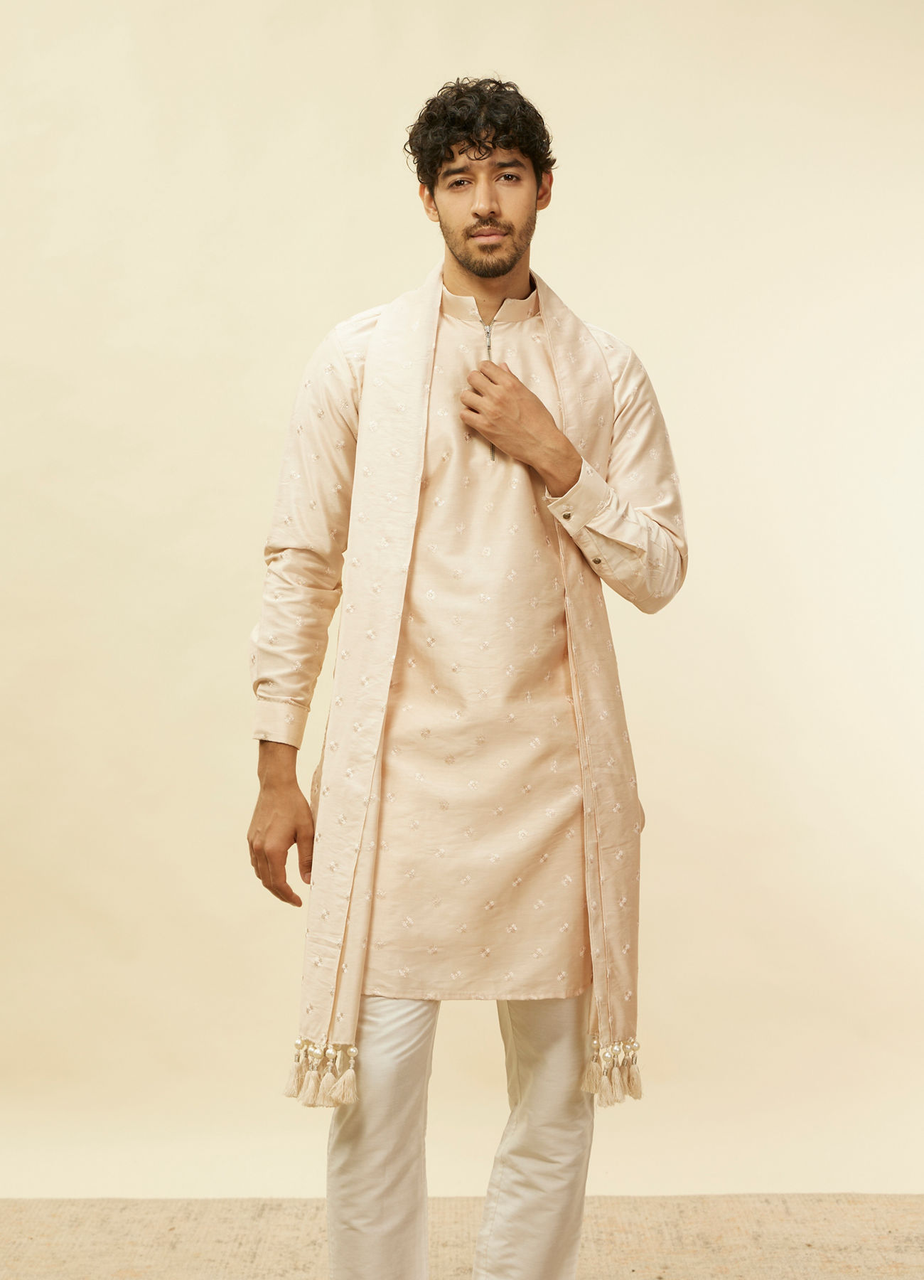 Twamev Men Peach Sequin Radiance Kurta Set