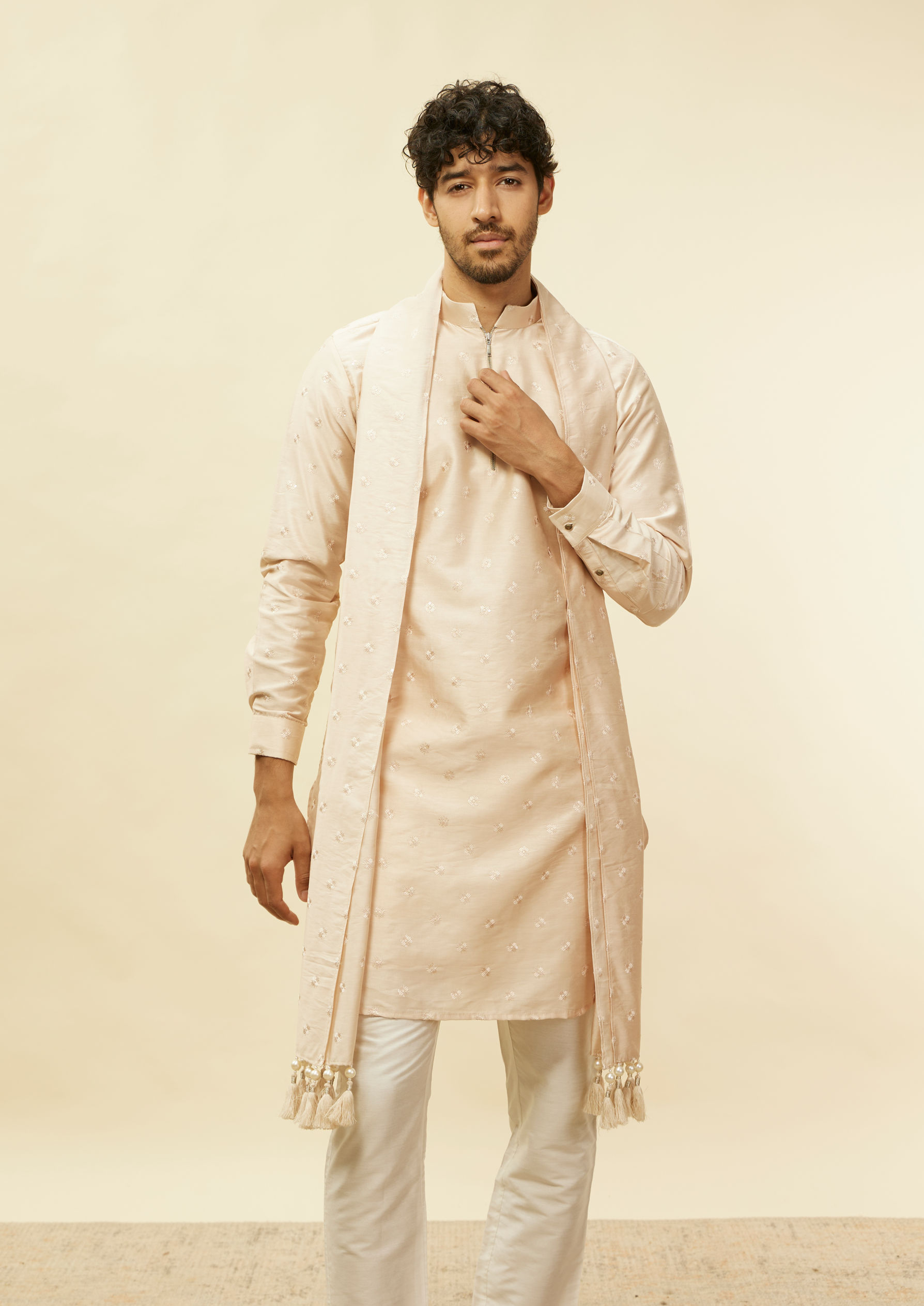 Twamev Men Peach Sequin Radiance Kurta Set