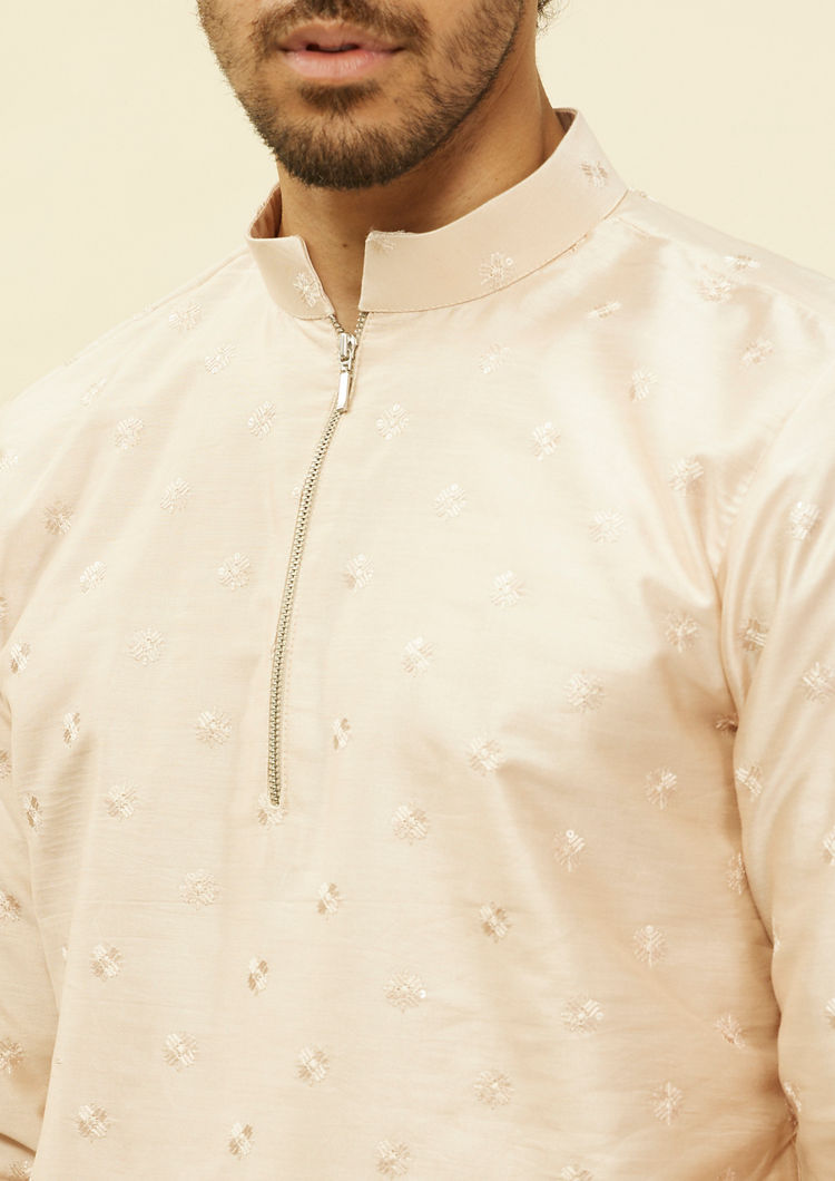 alt message - Twamev Men Peach Sequin Radiance Kurta Set image number 1