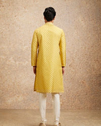 Twamev Men Mustard Yellow Jaal Patterned Kurta Set