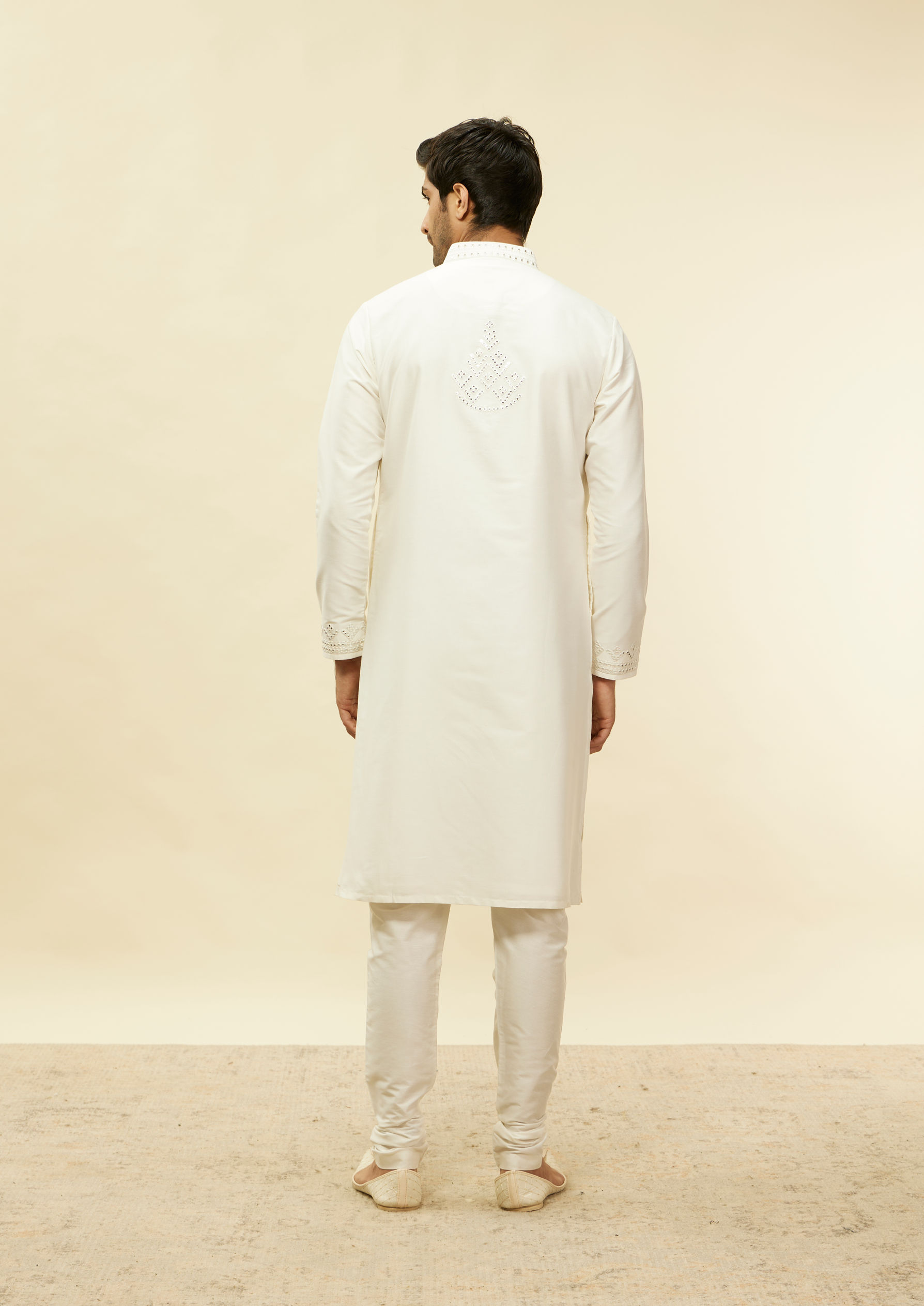 Twamev Men Warm White Foil Mirror Kurta Set