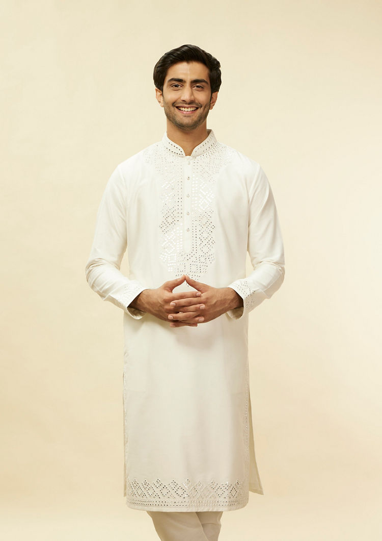 Twamev Men Warm White Foil Mirror Kurta Set