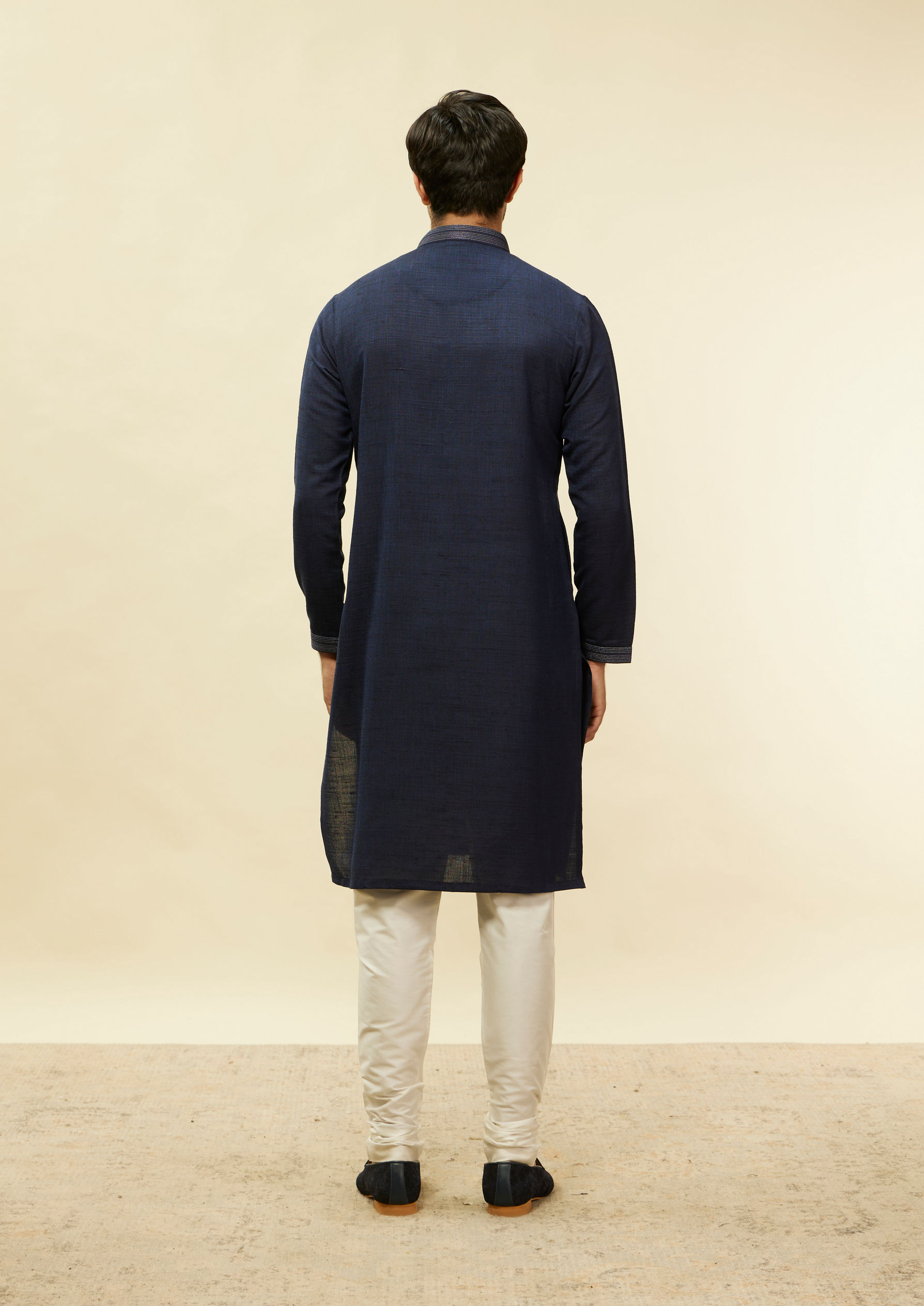 Twamev Men Traditional Blue Mandarin Collar Kurta Set