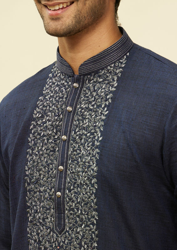 Twamev Men Traditional Blue Mandarin Collar Kurta Set