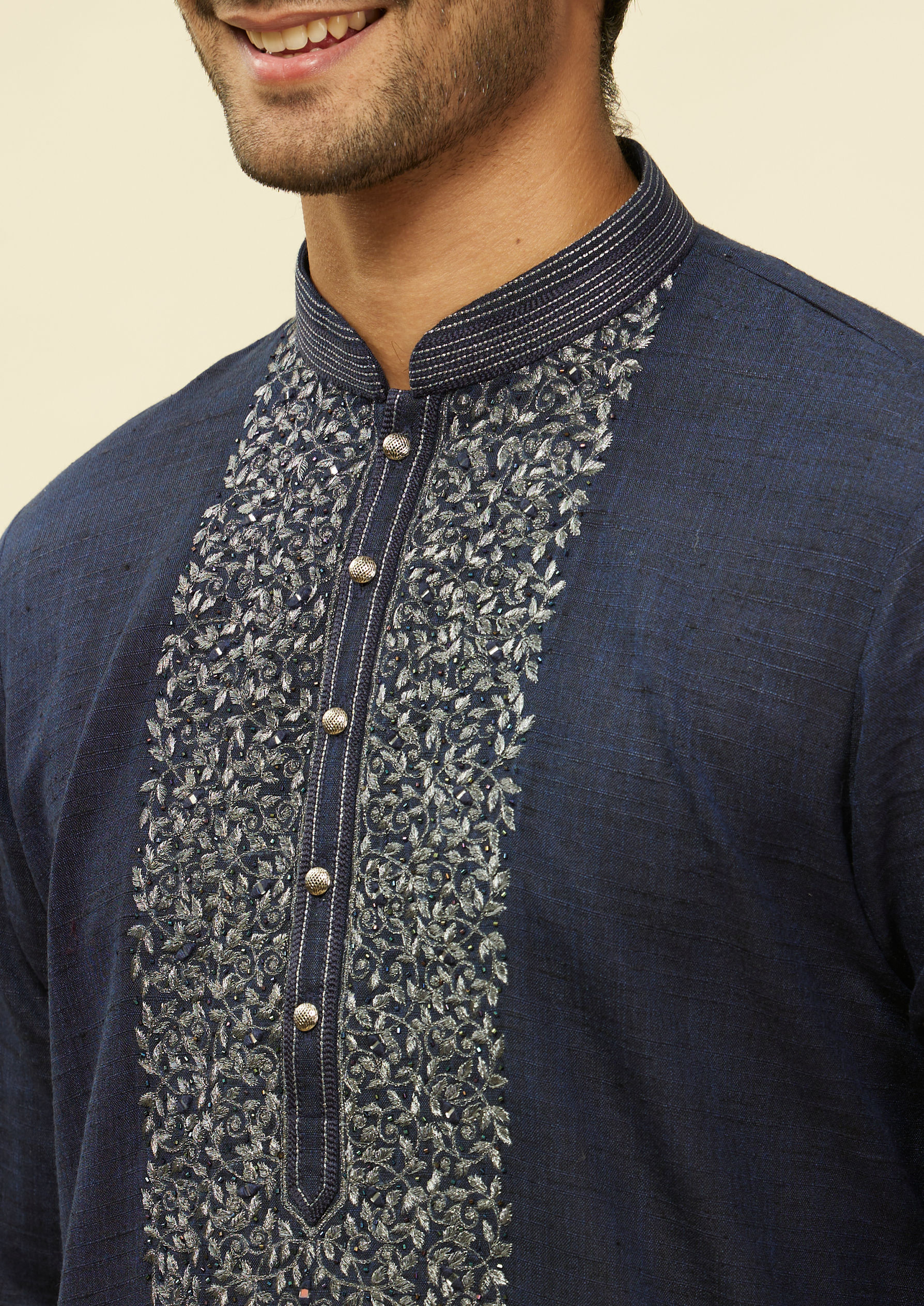 Twamev Men Traditional Blue Mandarin Collar Kurta Set