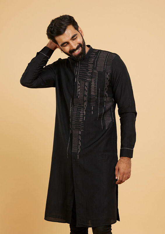 Twamev Men Black Splendour Kurta Pajama