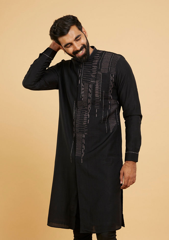 Twamev Men Black Splendour Kurta Pajama