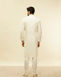 Twamev Men Elegant Cream Printed Mandarin Collar Kurta Set