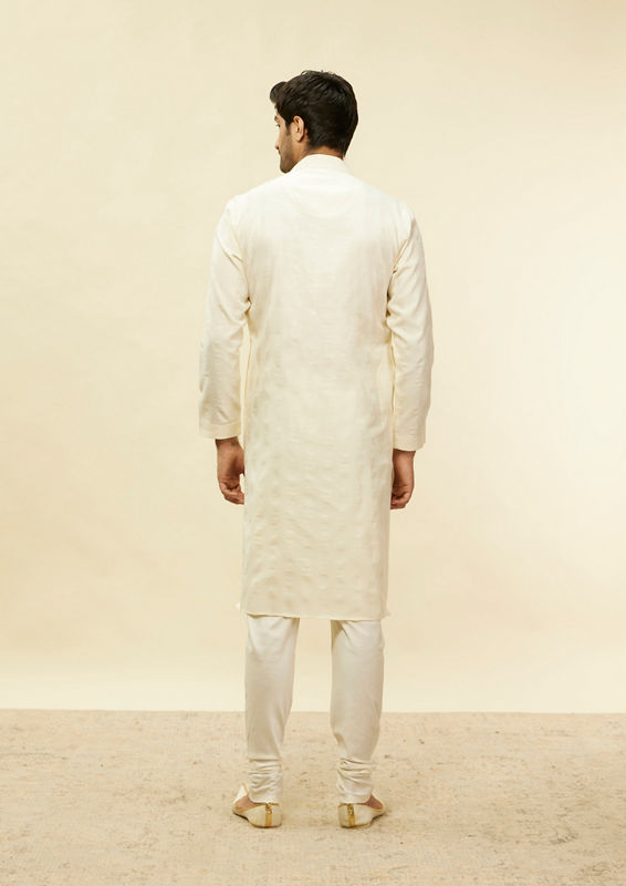 Twamev Men Elegant Cream Printed Mandarin Collar Kurta Set