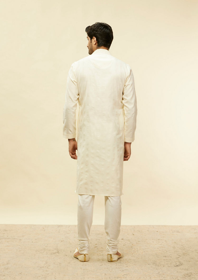 Twamev Men Elegant Cream Printed Mandarin Collar Kurta Set
