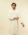 Elegant Cream Printed Mandarin Collar Kurta Set
