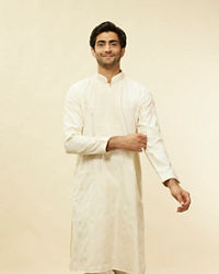Twamev Men Elegant Cream Printed Mandarin Collar Kurta Set