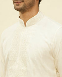Twamev Men Elegant Cream Printed Mandarin Collar Kurta Set