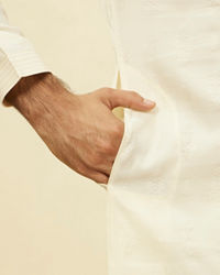 Twamev Men Elegant Cream Printed Mandarin Collar Kurta Set