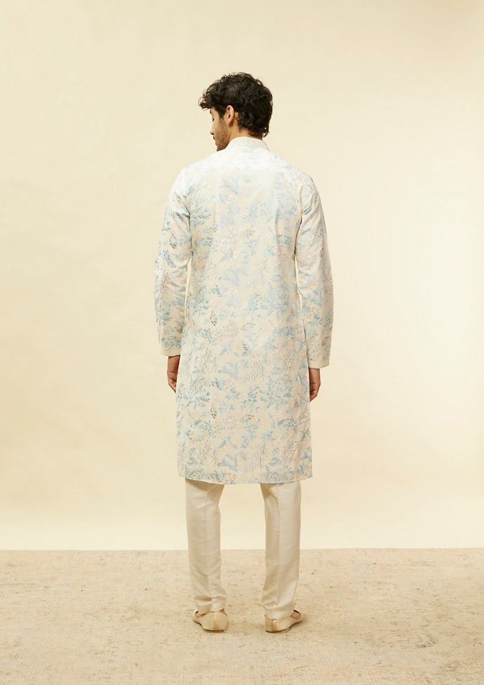 alt message - Twamev Men Daydream Blossom Warm White Kurta Set image number 4