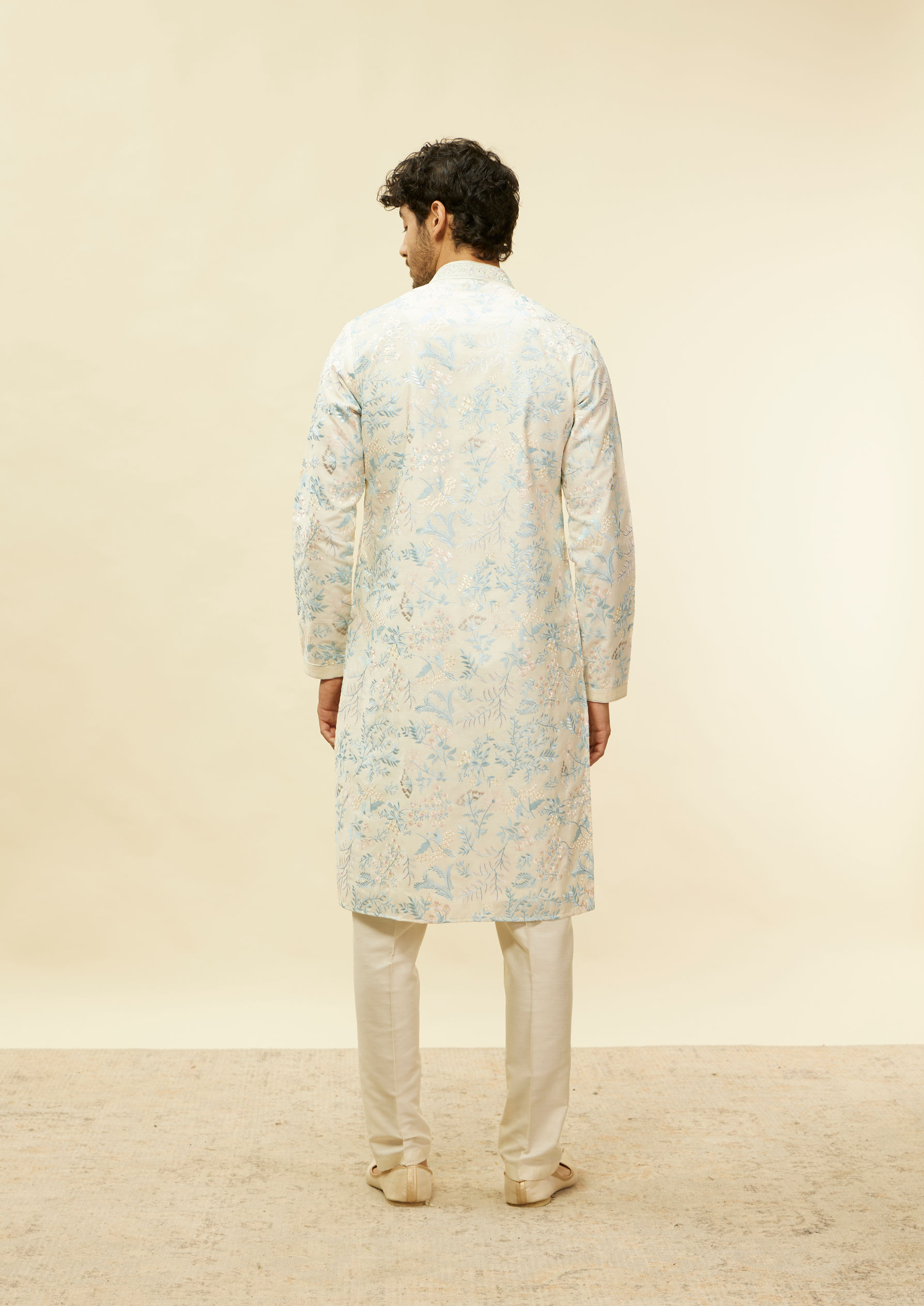 Twamev Men Daydream Blossom Warm White Kurta Set
