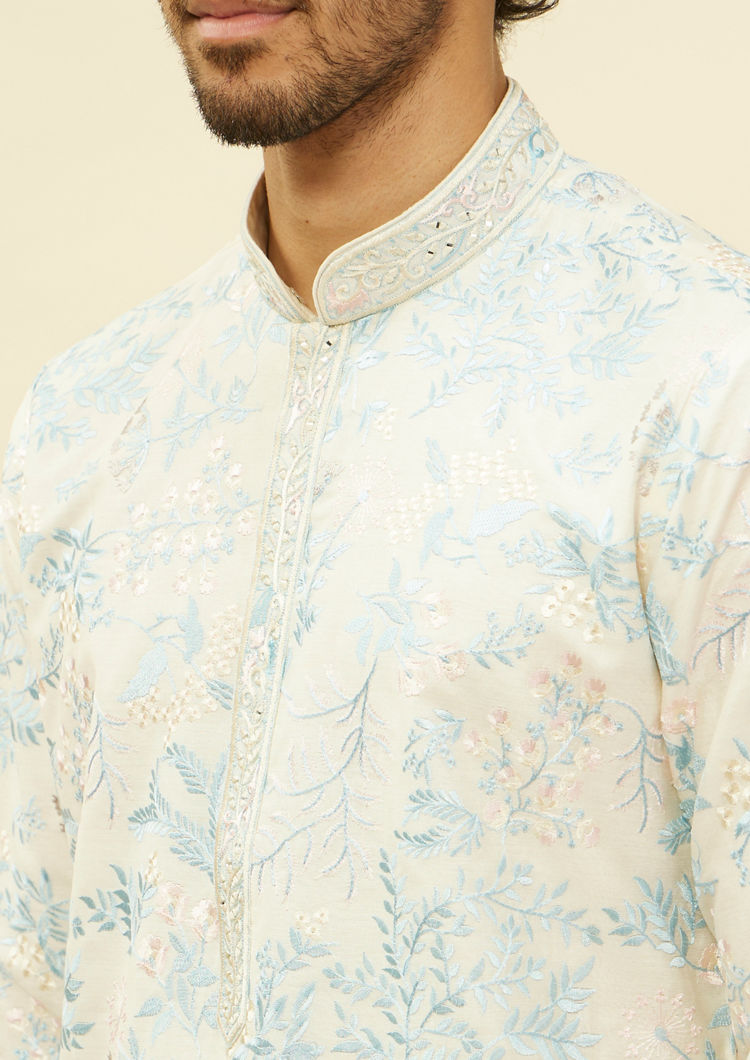 Twamev Men Daydream Blossom Warm White Kurta Set