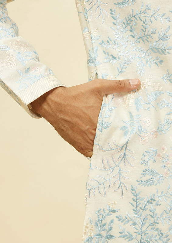 Twamev Men Daydream Blossom Warm White Kurta Set