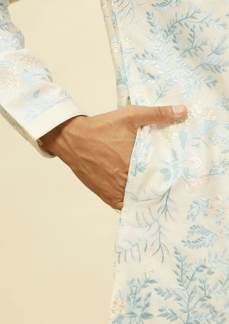 Twamev Men Daydream Blossom Warm White Kurta Set