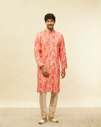 Twamev Men Suave Pink Linear Foil Mirror Kurta Set