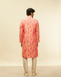 Twamev Men Suave Pink Linear Foil Mirror Kurta Set