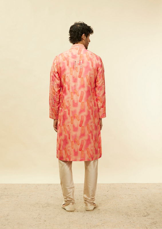 Twamev Men Suave Pink Linear Foil Mirror Kurta Set