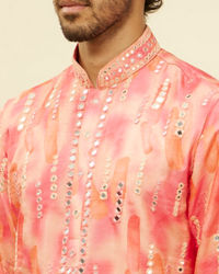 Twamev Men Suave Pink Linear Foil Mirror Kurta Set