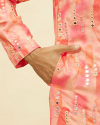 Twamev Men Suave Pink Linear Foil Mirror Kurta Set