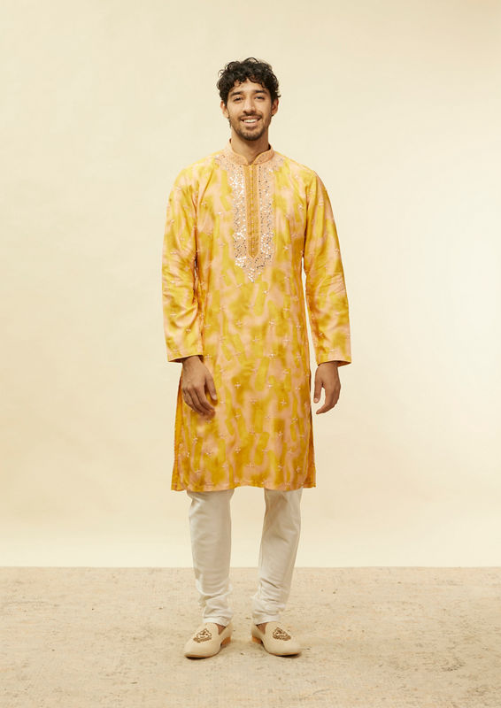 Twamev Men Mustard Mirage Foil Mirror Kurta Set image number 2