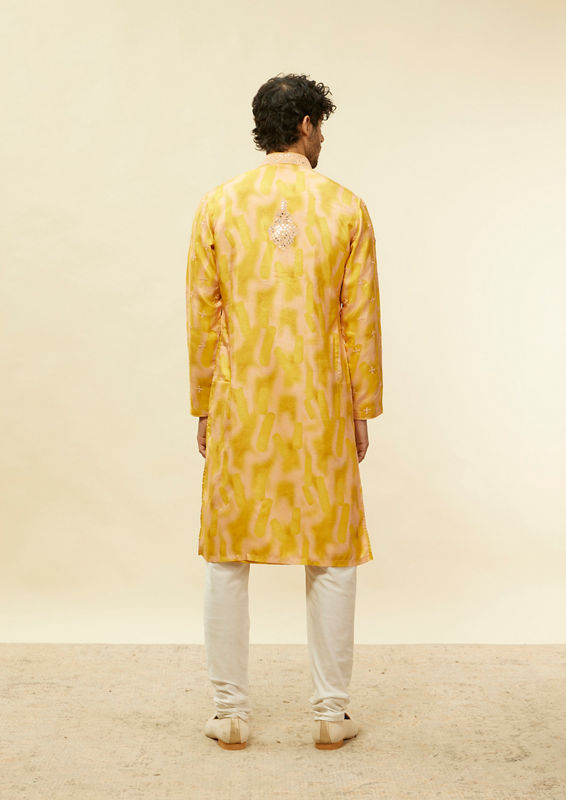 Twamev Men Mustard Mirage Foil Mirror Kurta Set