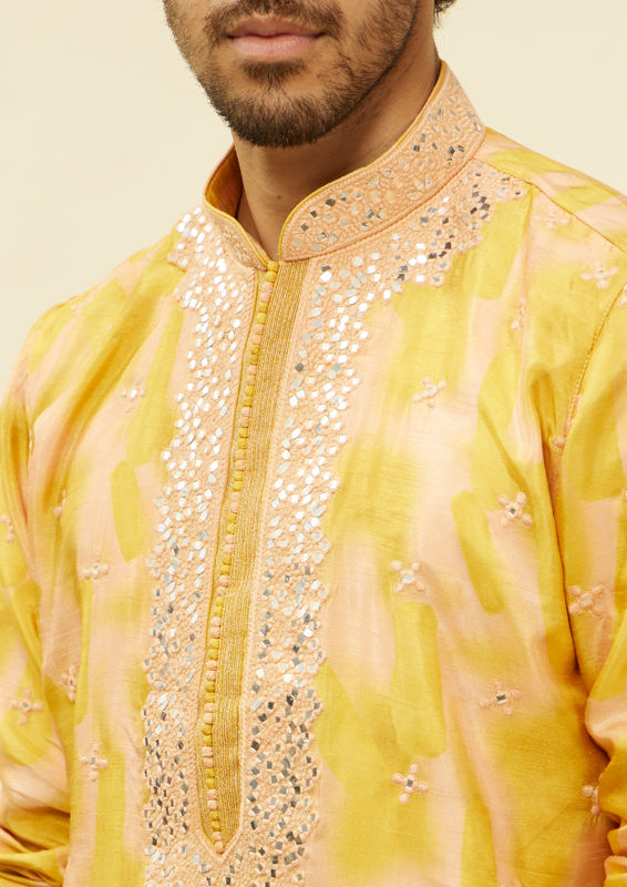 Twamev Men Mustard Mirage Foil Mirror Kurta Set