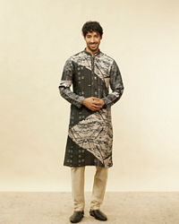 Twamev Men Stand Out Grey Self Print Kurta Set