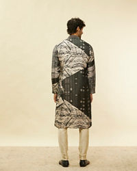 Twamev Men Stand Out Grey Self Print Kurta Set