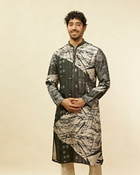 Twamev Men Stand Out Grey Self Print Kurta Set