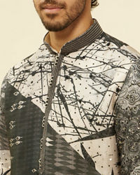 Twamev Men Stand Out Grey Self Print Kurta Set