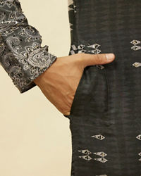 Twamev Men Stand Out Grey Self Print Kurta Set