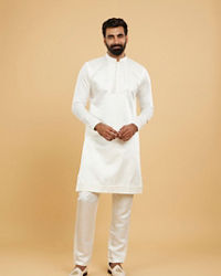 Twamev Men White Viscose Self-Embroidered Kurta Set