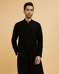 Twamev Men Ebony Black Kurta Set with Cutdana Work