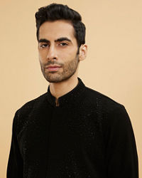 Twamev Men Ebony Black Kurta Set with Cutdana Work