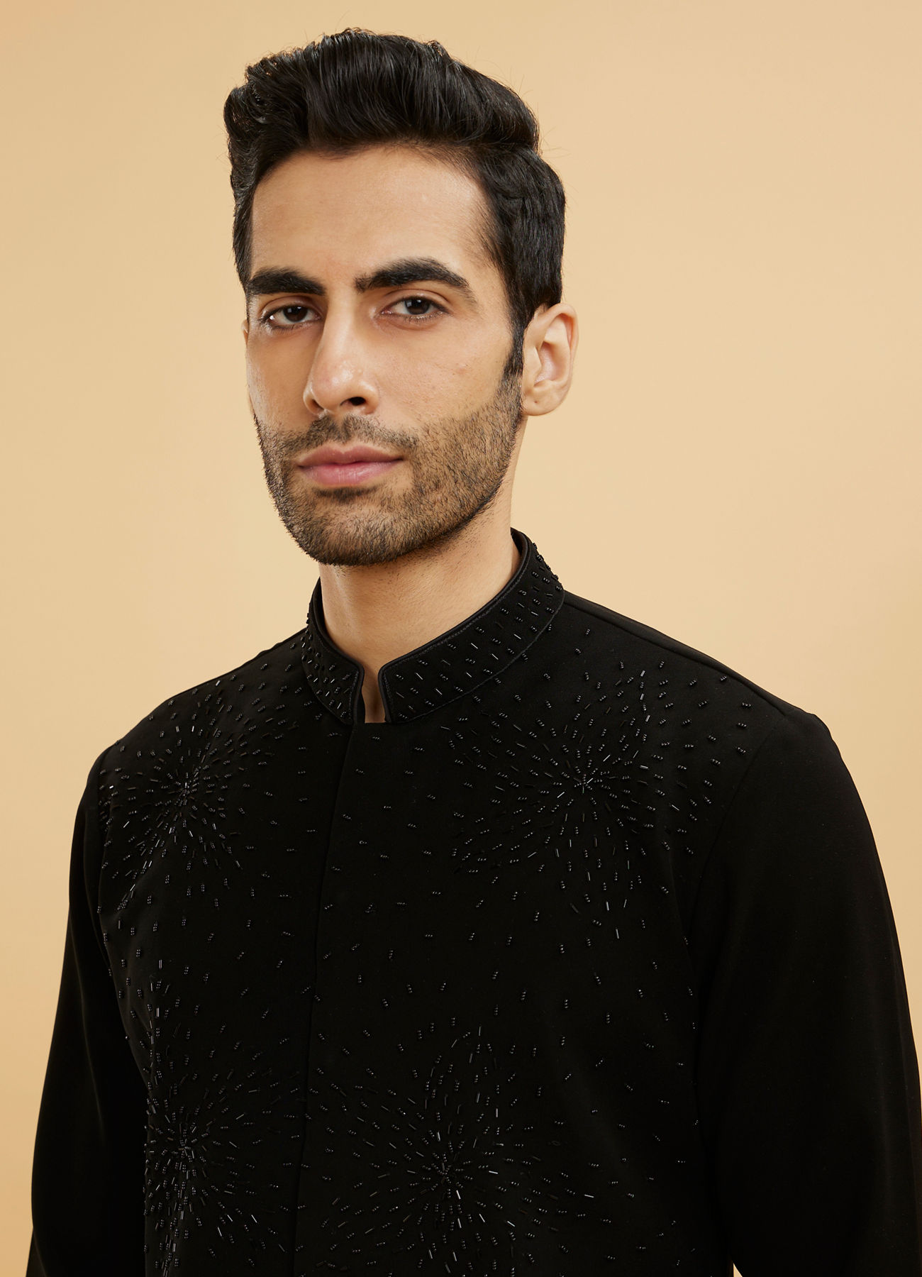 Twamev Men Ebony Black Kurta Set with Cutdana Work