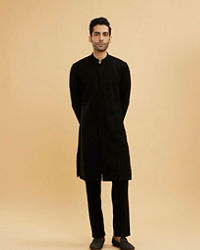 Twamev Men Ebony Black Kurta Set with Cutdana Work
