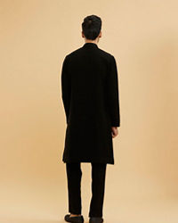 Twamev Men Ebony Black Kurta Set with Cutdana Work