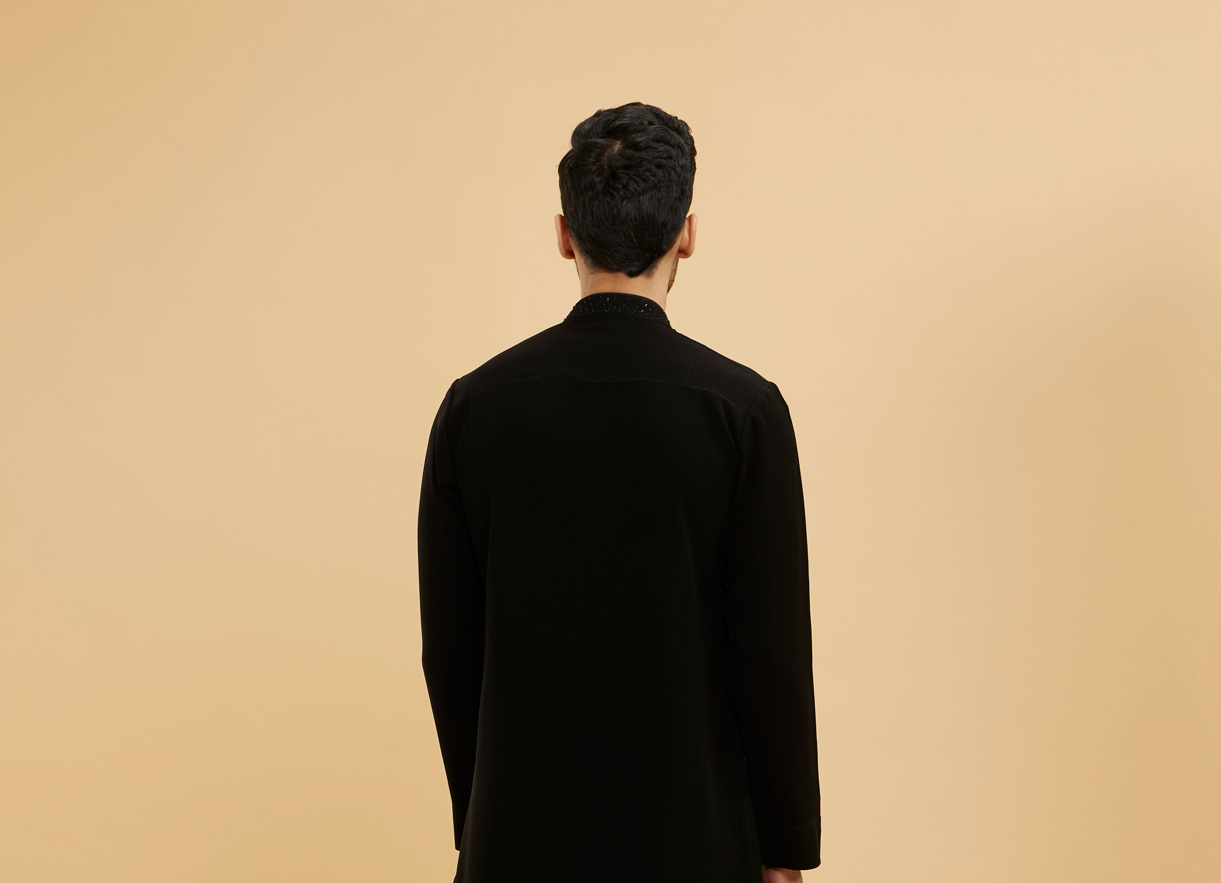 Twamev Men Ebony Black Kurta Set with Cutdana Work
