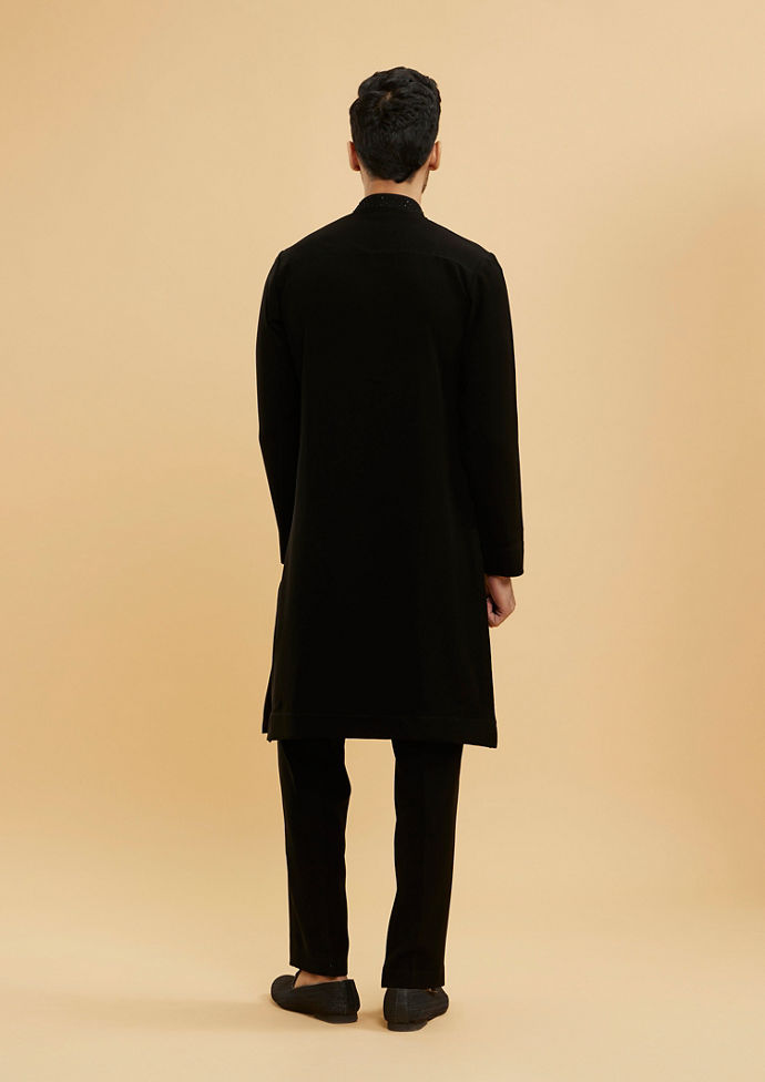 Twamev Men Ebony Black Kurta Set with Cutdana Work